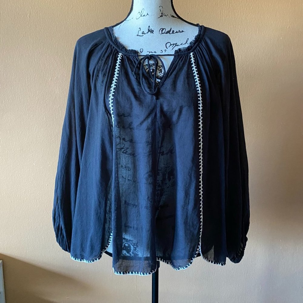 Anaak 100% Lightweight Cotton Sheer Peasant Blouse Top